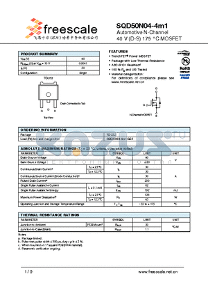 SQD50N04-4M1 datasheet - Automotive N-Channel 40 V (D-S) 175 `C MOSFET