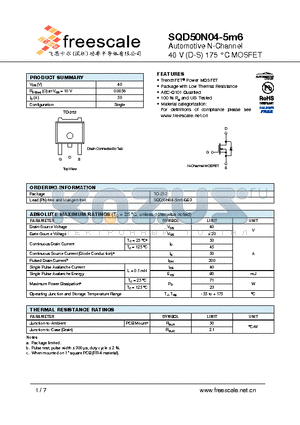 SQD50N04-5M6 datasheet - Automotive N-Channel 40 V (D-S) 175 `C MOSFET