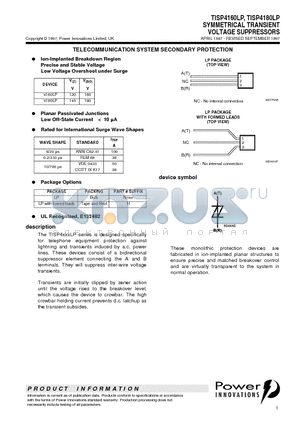 TISP4160LP datasheet - SYMMETRICAL TRANSIENT VOLTAGE SUPPRESSORS