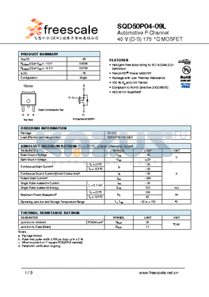 SQD50P04-09L datasheet - Automotive P-Channel 40 V (D-S) 175 `C MOSFET