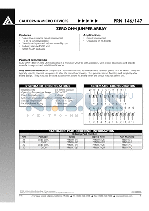 PRN146 datasheet - ZERO OHMJUMPER ARRAY