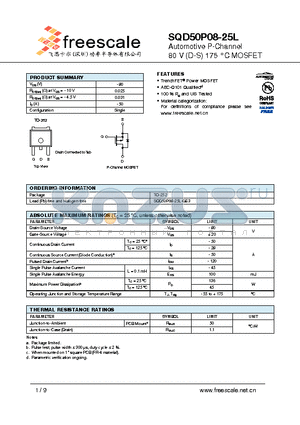 SQD50P08-25L datasheet - Automotive P-Channel 80 V (D-S) 175 `C MOSFET
