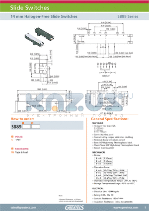 SB89 datasheet - 14 mm Halogen-Free Slide Switches