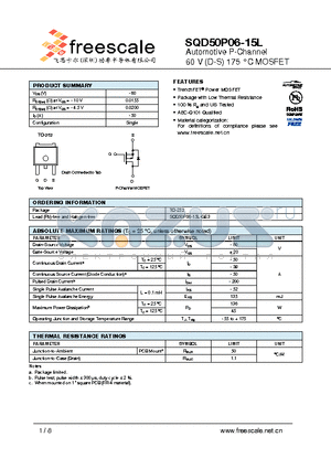 SQD50P06-15L datasheet - Automotive P-Channel 60 V (D-S) 175 `C MOSFET