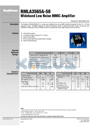 RMLA3565A-58 datasheet - Wideband Low Noise MMIC Amplifier