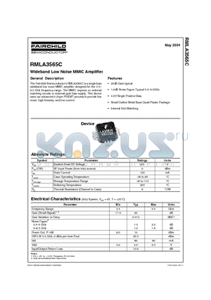 RMLA3565C-TB datasheet - Wideband Low Noise MMIC Amplifier