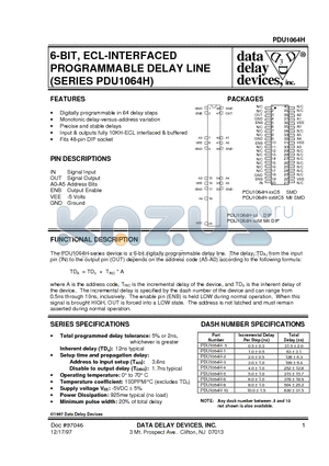 PDU1064H-.5 datasheet - 6-BIT, ECL-INTERFACED PROGRAMMABLE DELAY LINE (SERIES PDU1064H)