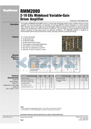 RMM2080 datasheet - 2-18 GHz Wideband Variable-Gain Driver Amplifier