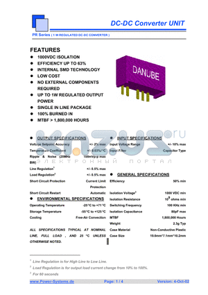 PRS-0512C datasheet - DC-DC Converter UNIT 1 W REGULATED DC-DC CONVERTER