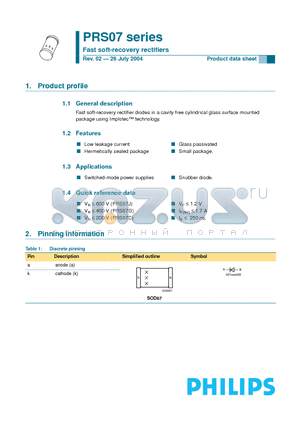 PRS07 datasheet - Fast soft-recovery rectifiers