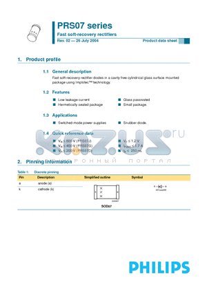 PRS07J datasheet - Fast soft-recovery rectifiers