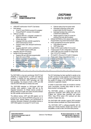 OXCFU950-QFAG datasheet - USB/UART multi-function 16-bit PC Card device