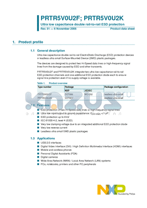 PRTR5V0U2K datasheet - Ultra low capacitance double rail-to-rail ESD protection