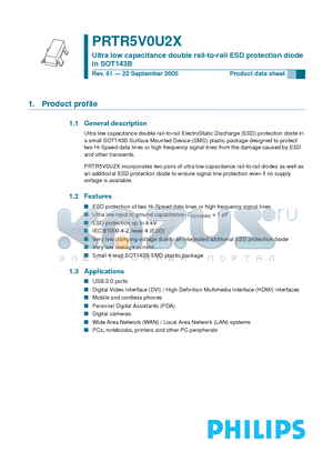 PRTR5V0U2X datasheet - Ultra low capacitance double rail-to-rail ESD protection diode in SOT143B