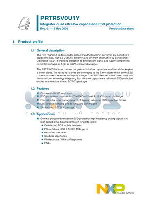 PRTR5V0U4Y datasheet - Integrated quad ultra-low capacitance ESD protection