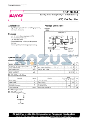 SBA100-04J datasheet - 40V, 10A Rectifier