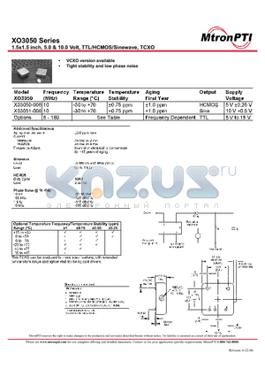 OXO3050 datasheet - 1.5x1.5 inch, 5.0 & 10.0 Volt, TTL/HCMOS/Sinewave, TCXO