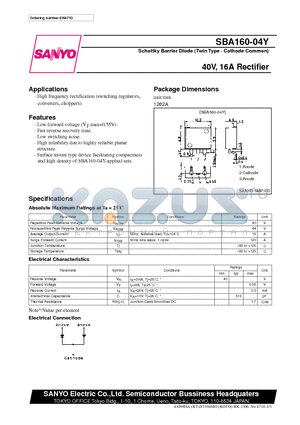 SBA160-04Y datasheet - 40V, 16A Rectifier