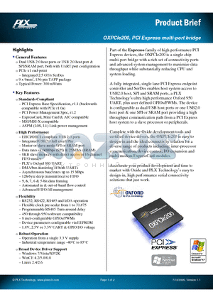 OXPCIE200 datasheet - PCI Express multi-port bridge