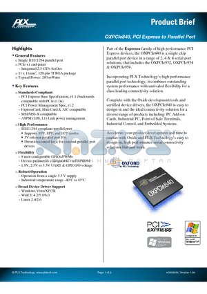 OXPCIE840 datasheet - PCI Express to Parallel Port