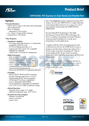 OXPCIE952 datasheet - PCI Express to Dual Serial and Parallel Port