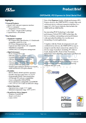 OXPCIE958 datasheet - PCI Express to Octal Serial Port