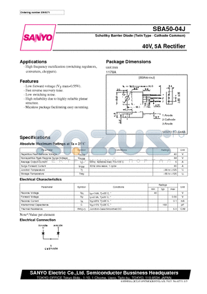 SBA50-04J datasheet - 40V, 5A Rectifier