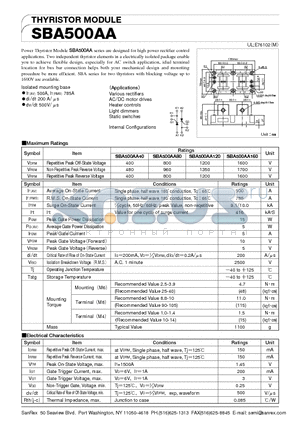 SBA500AA160 datasheet - THYRISTOR MODULE
