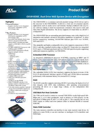 OXU810DSE datasheet - Dual Drive NAS System Device with Encryption