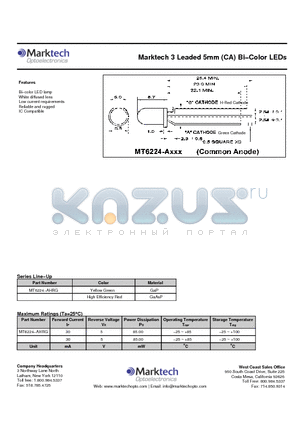 MT6224-AHRG datasheet - Marktech 3 Leaded 5mm (CA) Bi−Color LEDs