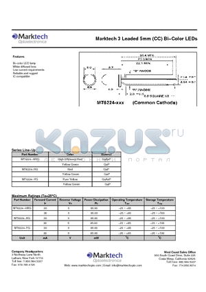 MT6224-HRG datasheet - Marktech 3 Leaded 5mm (CC) Bi−Color LEDs