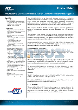 OXUF936DSEFBAG datasheet - Universal Interface to Dual SATA RAID Controller with Encryption