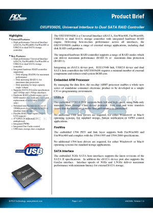 OXUF936DSFBAG datasheet - Universal Interface to Dual SATA RAID Controller