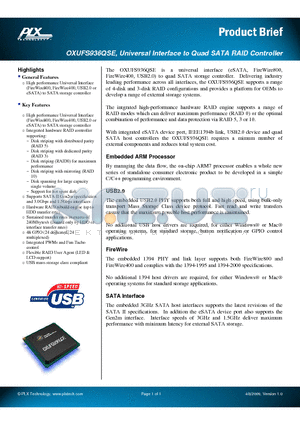 OXUFS936QSE datasheet - Universal Interface to Quad SATA RAID Controller