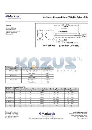 MT6224-YG datasheet - Marktech 3 Leaded 5mm (CC) Bi−Color LEDs