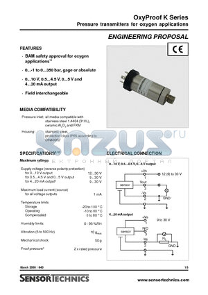 OXYPROOF-K datasheet - Pressure transmitters for oxygen applications