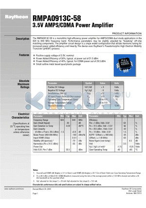 RMPA0913C-58 datasheet - 3.5V AMPS/CDMA Power Amplifier