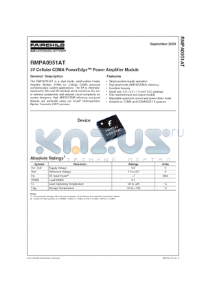 RMPA0951AT datasheet - 3V Cellular CDMA PowerEdge Power Amplifier Module