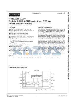 RMPA0966 datasheet - Cellular CDMA, CDMA2000-1X and WCDMA Power Amplifier Module
