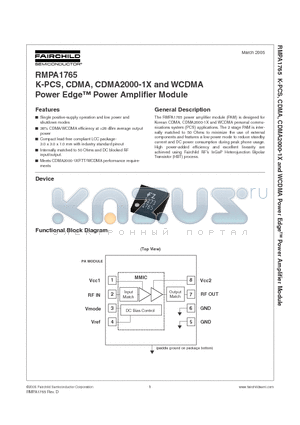 RMPA1765 datasheet - K-PCS, CDMA, CDMA2000-1X and WCDMA Power Edge Power Amplifier Module