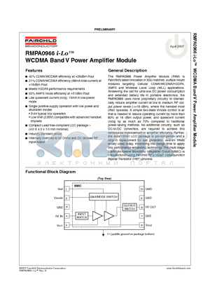 RMPA0966 datasheet - WCDMA Band V Power Amplifier Module