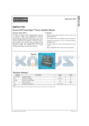 RMPA1759 datasheet - Korean-PCS PowerEdge Power Amplifier Module