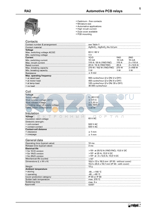 RA23182 datasheet - Automotive PCB relays