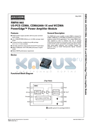 RMPA1965 datasheet - US-PCS CDMA, CDMA2000-1X and WCDMA PowerEdge Power Amplifier Module