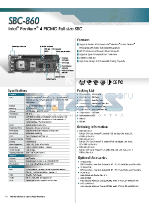 SBC-860-A12-01 datasheet - Intel Pentium 4 PICMG Full-size SBC
