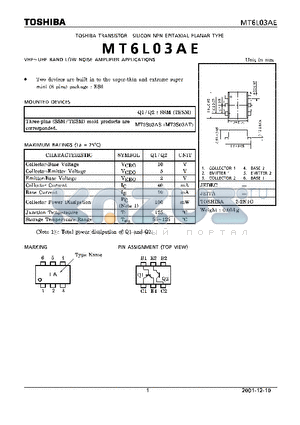 MT6L03AE datasheet - TOSHIBA TRANSISTOR SILICON NPN EPITAXIAL PLANAR TYPE