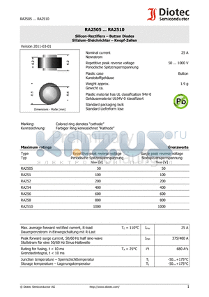 RA2505 datasheet - Silicon-Rectifiers - Button Diodes