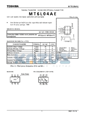 MT6L04AE datasheet - TOSHIBA TRANSISTOR SILICON NPN EPITAXIAL PLANAR TYPE