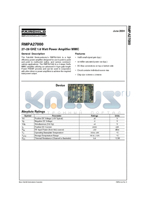 RMPA27000 datasheet - 27-29 GHZ 1.8 Watt Power Amplifier MMIC