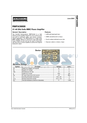 RMPA39000 datasheet - 37-40 GHz GaAs MMIC Power Amplifier